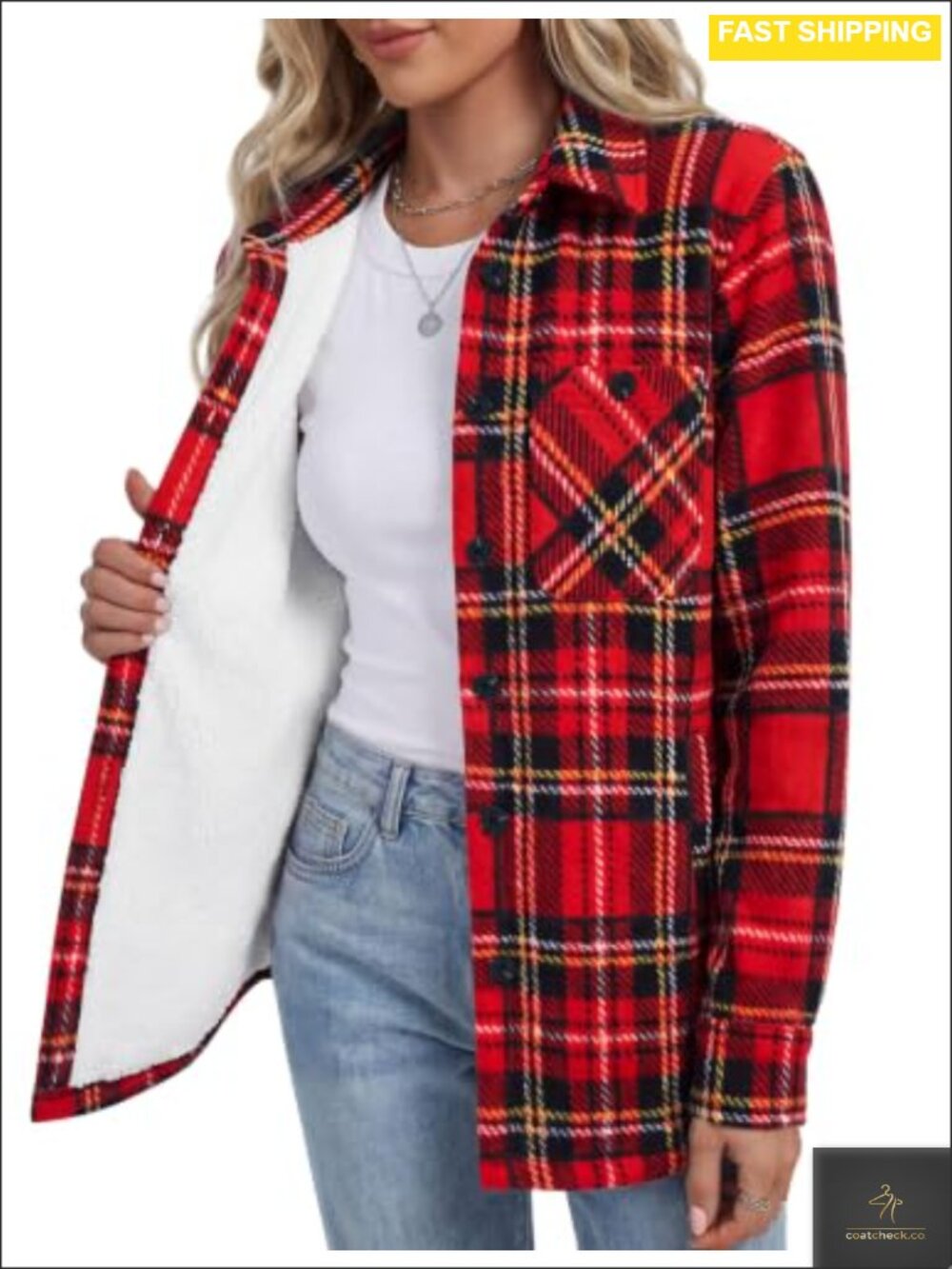 Women's Plaid Shacket Sherpa Lined Flannel Jacket with Pockets